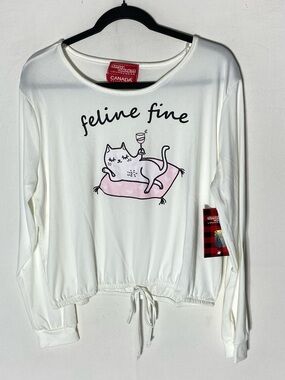 NWT Canada Weathergear Cuddly Canuckies Feline Fine Pajama Top L